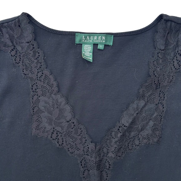 Vtg Lauren Ralph Lauren Ribbed Tank Top L  V-Neck Lace Core Wardrobe Preppycore - Picture 5 of 5